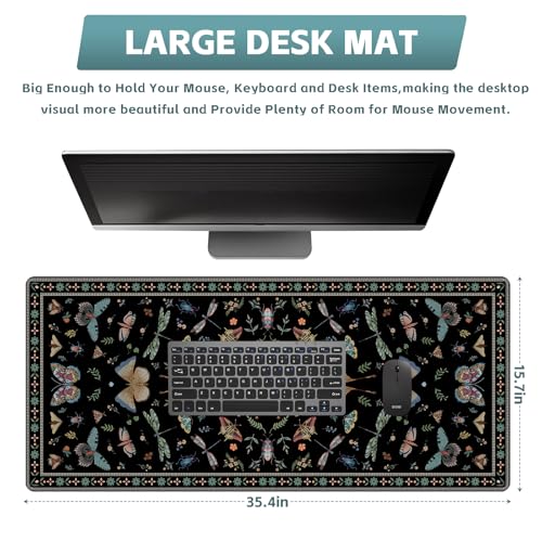 Baziabbo Black Desk Mat,XXL Extended Big Mouse Pad,Gaming Mousepad with Stitched Edge,Non-Slip Rubber Base Keyboard Desk Pad for Home Office Study Game - color: Modern Floral