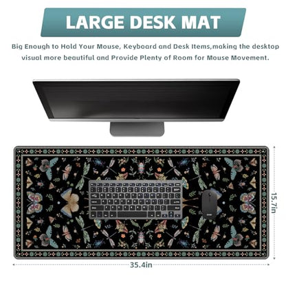 Baziabbo Black Desk Mat,XXL Extended Big Mouse Pad,Gaming Mousepad with Stitched Edge,Non-Slip Rubber Base Keyboard Desk Pad for Home Office Study Game - color: Modern Floral