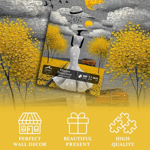 Beauty Women Puzzle for Adults 1000 Pieces, Vintage Elegant Black Lady Scenic Puzzle Aesthetic Art, Narure Plant Tree Challenge Jigsaw Puzzle Painting - style: Elegant Trajectory Puzzle