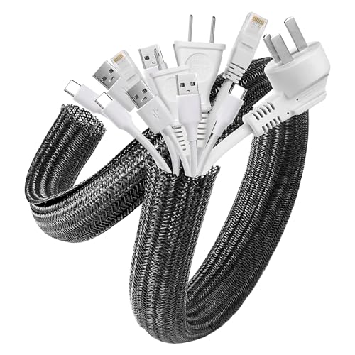 AGPTEK Cable Sleeve, 2Pack 5ft - 1.8 inch Cable Management Desk Cord Cover Organizer Wire Hider for Home Office Computer TV Wire Loom Tubing Pet Proof Cord Protector from Cat Dog Chewing, Black - color: Black, size: 1.8"-10ft