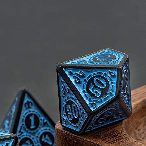 DND Dice Set -D&D Polyhedral Dice (7 Pcs) with Leather Dice Bag for Dungeons and Dragons Role Playing Dice Games RPGs (Blue with Black Edge) - color: Dice-blue With Black Edge
