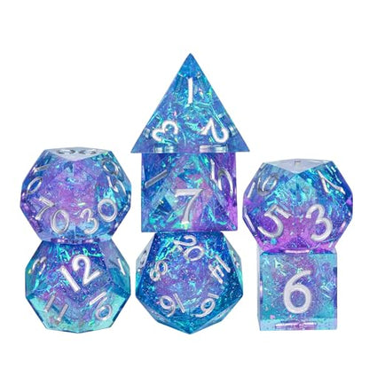7PCS DND Dice Set,Handmade Sharp Edge Dice Set D&D RPG Polyhedral Die,for Dungeons and Dragons TTRPG Games Roleplaying Games Pathfinder,with Gift Box(Purple and Blue) - color: Purple and Blue