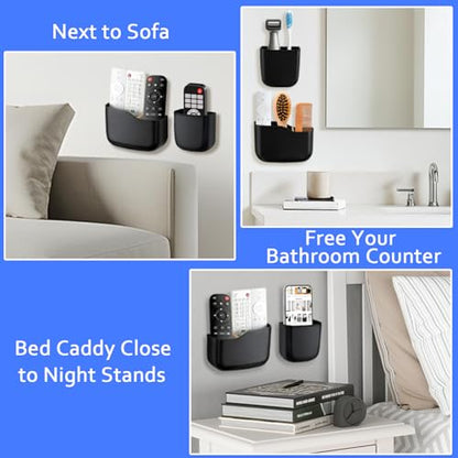 Remote Holder Wall Mount TV FAN Remote Control Holder Bedside Caddy Wall Organizer Phone Holder for Office Adhesive Media Player Controller Holder Box Tray Home Desk Nightstand 1 BIG 2 SMALL BLACK - color: 1BIG2SAMLL BLACK