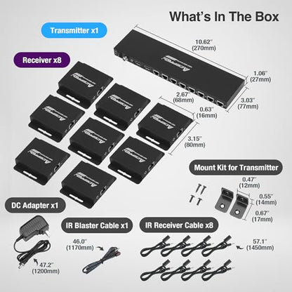 1080P 1x16 (8 Receivers) HDMI Splitter Over Cat6 Extender | up to 164 Feet (50 Meters) for 16 Monitors and 1 Loop-out Monitor (1 In 16 Out), IR Control and EDID Function - size: 1x16