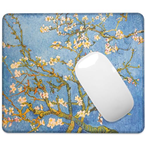 Mouse Pad Blossoming Almond Tree Square Mousepad Desk Mat with Non Slip Rubber Base, Stitched Edge Mouse Mat Desk Pad for Work Game Office, 9.5x8 Inches - color: Blossoming Almond Tree
