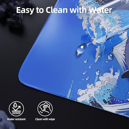 ATTACK SHARK CM05 Glass Gaming Mouse Pad,17.7x15.7 in Large Mouse Mat,Non Slip 9H Hard Mousepads,Nano-Textured Glass Surface with Improved Precision and Speed for FPS/MOBA-Wave Shark,Blue - color: Blue