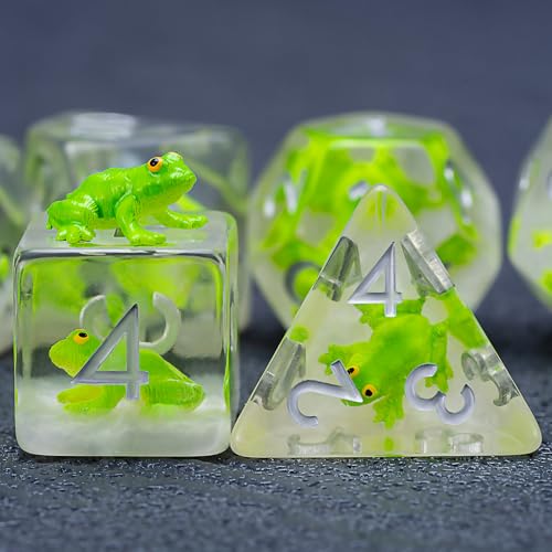 D&D Frog Dice Set, Resin Polyhedral Dice for Dungeons and Dragons, RPG, MTG DND 7-DIE (D4, D6, D8, D10, D12, D20, D%) - color: Frog3