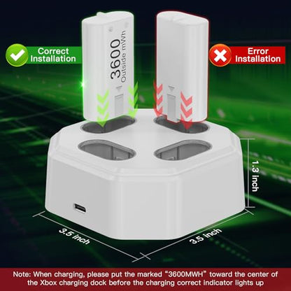 4 Pack Rechargeable Battery Pack Compatible with Xbox Series S/X,Charger Dock with 4 x 3600mWh NiMH Controller Battery Pack for Xbox One Wireless Controller - color: White
