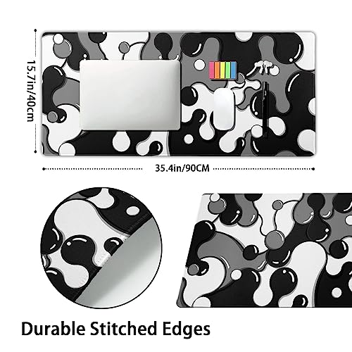 Black White Grey Mouse Pad XXL Anime Cool Geometric Japanese Extended Desk Mat 90X40 CM Non-Slip Rubber Base Stitched Edge Large Mousepad for Gaming Laptop Computer Desktop 35.4×15.7 Inch - color: Black-white, size: 35.4 x 15.7 inches