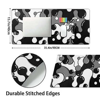 Black White Grey Mouse Pad XXL Anime Cool Geometric Japanese Extended Desk Mat 90X40 CM Non-Slip Rubber Base Stitched Edge Large Mousepad for Gaming Laptop Computer Desktop 35.4×15.7 Inch - color: Black-white, size: 35.4 x 15.7 inches