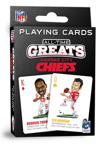 Masterpieces Kansas City Chiefs All-Time Greats Playing Cards, Official NFL Team Deck, Custom Team Designs, 52 Cards & 2 Jokers, Sports Fan Gift, Ages 6+, Raiders Deck Alternative - style: Kansas City Chiefs
