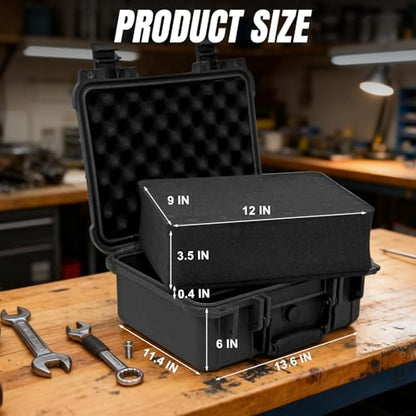 Jack Boss 13.6X11.4X6 Inch Hard Case, Portable Weather Waterproof Protective Camera Case with Customizable Foam, Foam Case Fit Use of Drones, Camera, Equipments, Black,upgraded - color: BLACK-UPDATE, size: 13.6x11.4x6 in