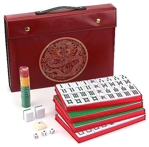 Mose Cafolo Chinese Mahjong Set X-Large 146 Numbered Melamine 1.5" Large Size Tile with Carrying Travel Case, English Manual, Pro Complete Mahjongg Game Set (Majiang, Mah Jongg) - color: Green Tiles