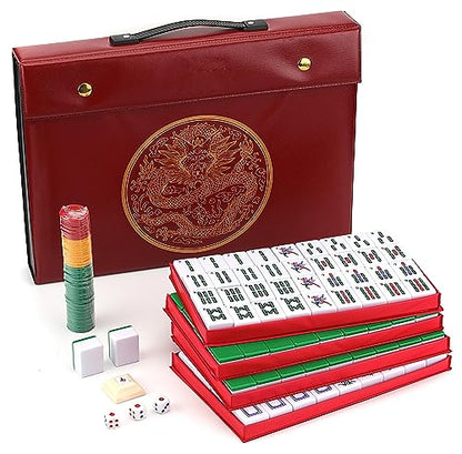 Mose Cafolo Chinese Mahjong Set X-Large 146 Numbered Melamine 1.5" Large Size Tile with Carrying Travel Case, English Manual, Pro Complete Mahjongg Game Set (Majiang, Mah Jongg) - color: Green Tiles