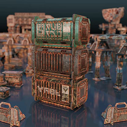 TinkerTurf Sci-Fi Terrain: Cargo Containers 4 Add-On, 3 Containers Included, Neutral Theme, Modeular Design, Easy Storage, Virtually Limitless Setups - style: Series 4 - Abandoned