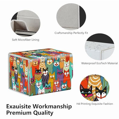 Strong Magnet Card Case Deck Box Mtg Card Box Playing Card Box Deck Box Tcg Up to 200 Cards Creative Pattern Trading Card Storage Box for Collectible Card Games, Doodle Cute Cat - color: Doodle Cute Cat