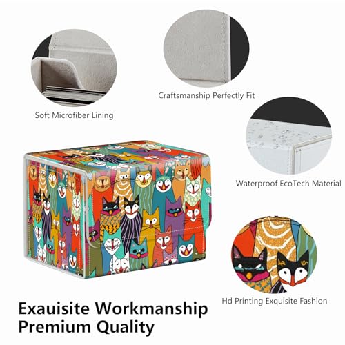 Strong Magnet Card Case Deck Box Mtg Card Box Playing Card Box Deck Box Tcg Up to 200 Cards Creative Pattern Trading Card Storage Box for Collectible Card Games, Doodle Cute Cat - color: Doodle Cute Cat