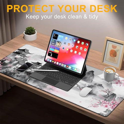 Large Gaming Mouse Pad Japanese Cherry Blossom Extended Computer Keyboard Mousepad with Non-Slip Rubber Base Stitched Edge Waterproof Big Long Laptop Pad for Gamer Office Home 35.4"X 15.7" - color: Neon Mushroom Forest
