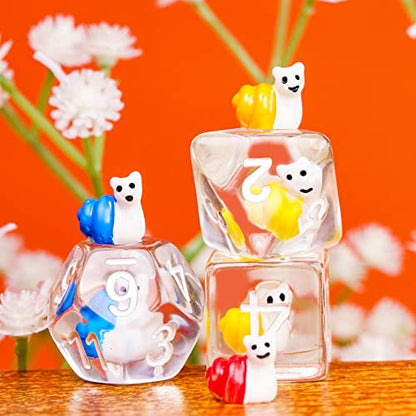 Cusdie 7-Die DND Dice, Polyhedral Dice Set Filled with Animal, for Role Playing Game D&D Dice (Colorful Snail) - color: Colorful Snail