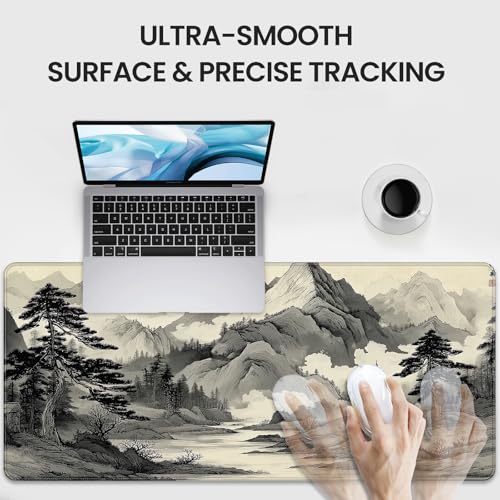 35.4 x 15.7 Inches Chinese Ink Painting Mountain Landscape Gaming Mouse Pad, XXLExtended Desk Mat with Non-Slip Rubber Base - color: With Chinese Ink Painting Mountain Landscape Design