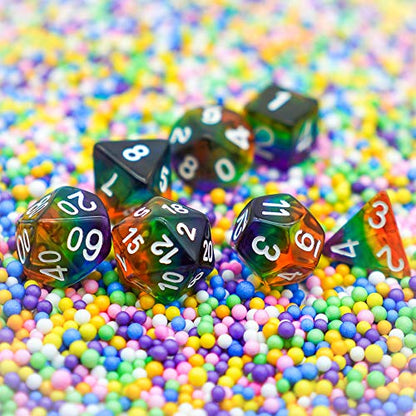 Cusdie 7-Die Rainbow Dice Polyhedral DND Dice Sets for Role Playing Game(Rainbow-Transparent) - color: Rainbow-transparent