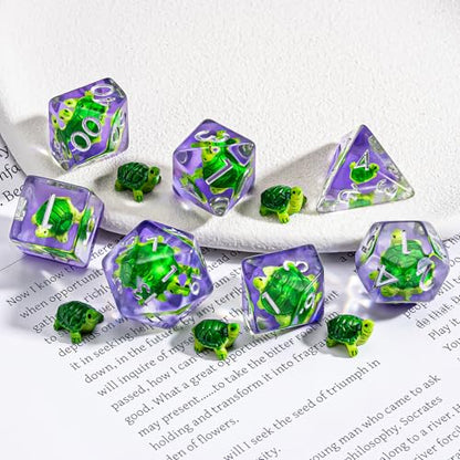 DND Resin Tortoise Dice Set, D&D Polyhedral Dice for Dungeons and Dragons RPG, MTG Role Playing Games D and D Dice 7pcs D20 D12 D10 D8 D6 D4 - color: Green Tortoise