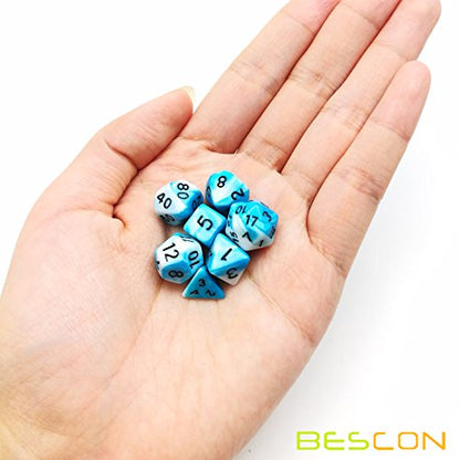 Bescon Mini Gemini Two Tone Polyhedral RPG Dice Set, 10MM Small Mini RPG Role Playing Game Dice D4-D20 in Tube, ICY Track - color: Icy Track