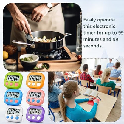 4 Pack Digital Kitchen Timer Magnetic Digital Timer with Big Display Loud Ring Cooking Timers for Cooking, Game, Gym, Break Time, Classroom(4, Pink, Blue, Purple, White) - color: Pink,blue,purple,white