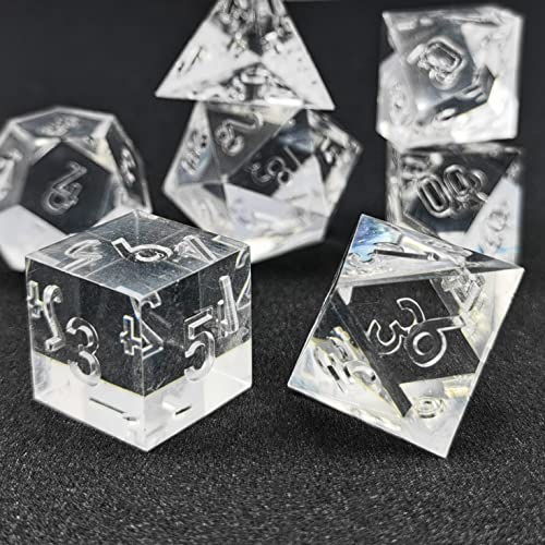 Bescon Crystal Clear (Unpainted) Sharp Edge DND Dice Set of 7, Razor Edged Polyhedral D&D Dice Set for Dungeons and Dragons Role Playing Games, Clear Color - color: Clear