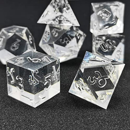 Bescon Crystal Clear (Unpainted) Sharp Edge DND Dice Set of 7, Razor Edged Polyhedral D&D Dice Set for Dungeons and Dragons Role Playing Games, Clear Color - color: Clear