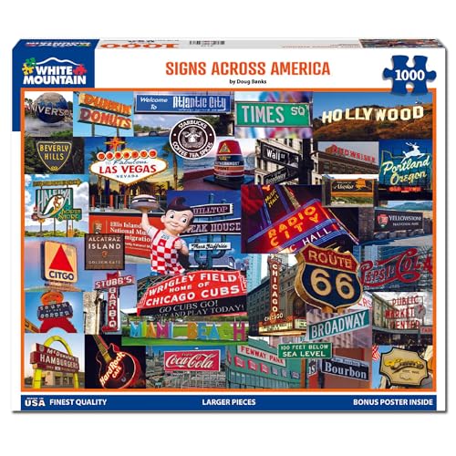 White Mountain 1000 Piece Jigsaw Puzzle, Signs Across America States | Large Pieces, Gift for Adults and Family, 24"x30" in, Fun Collage