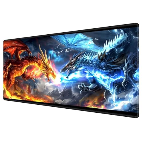 Large Gaming Playmat Compatible with MTG, Seamless Card Game Mat with Stitched Edges, 23.6 x 13.7 in Natural Rubber Desk Pad with Transparent Drawstring Bag, Dragons Gather for Twin Dragon Battle - color: Dragons Gather for Twin Dragon Battle, size: 24"X1