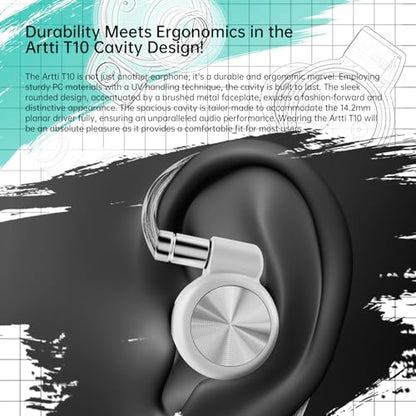 ARTTI T10 Wired Earbus, in-Ear Headphones, HiFi IEM Monitor Earphones, 14.2mm Dual Magnetic Circuit Planar Driver, Gaming Earphone for Musician Singer Audiophile (3.5mm Plug) - size: 3.5 mm Plug
