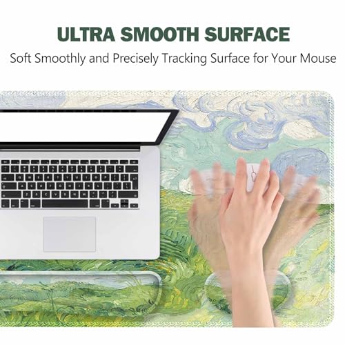 ToLuLu Extended Gaming Mouse Pad, Memory Foam Keyboard Mouse Wrist Rest Set | Large Desk Mat with Stitched Edges, Non-Slip Base Ergonomic Support Mousepad for Home Office Game and Study, Green Theme - color: Green Theme