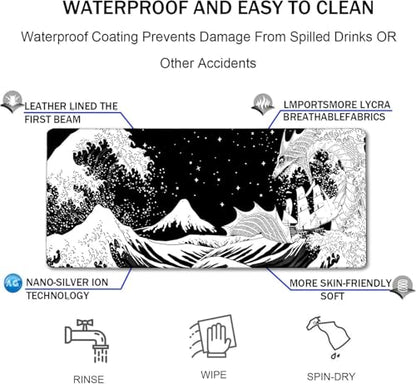 Large Gaming Mouse Pad, Waterproof Extra Large Big Mouse Pad with Stitched Edge, XXXL Non-Slip Black Computer Long Mousepad for Gamer, Office & Home, Black White Dragon - color: Dragon, size: 35.4L x 15.7W inches