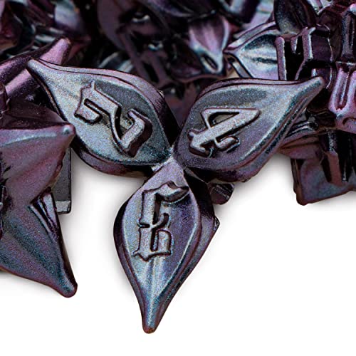ARUOHHA DND Metal Dice Set Purple Leaf Design Polyhedral Dice with Box, 7PCS D and D Dice RPG Role Playing Games D20 D12 D10 D8 D6 - color: Blue Purple