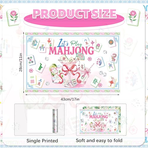 24 Pack Mahjong Placemats, 17x11 Inch Disposable Table Mats for Game Nights | Pink Mahjong Design with Tiles, Dice, Cocktail, Flowers, Blue Border for Birthday, Bridal Shower, Game Party, Table Decor Set