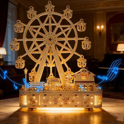 3D Wooden Puzzles for Adults, Ferris Wheel Kit w/Music & Spark Light | 183Pcs Creative Craft Kits for Adults, DIY Assembly Puzzle Desk Decor, Holiday Present for Xmas, Teens Men 14+ STEM Project - style: Ferris Wheel