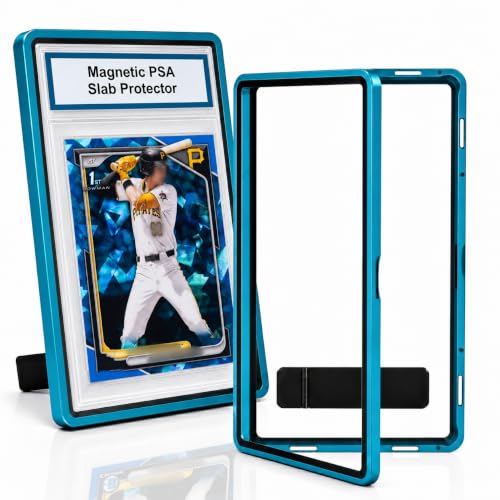 PSA Slab Case with Stand for Collectors - Premium Display & Storage Fits for 35PT PSA, CGC, CSG Cards, Heavy Duty Tempered Glass & Aluminum, Secure 9-Point Magnetic Lock, Waterproof Protector - color: sky blue