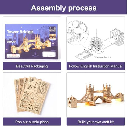 Rowood 3D Puzzles for Adults,DIY Wooden Model Kits for Adults to Build,Birthday London Tower Bridge - style: London Tower Bridge