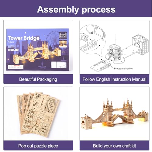 Rowood 3D Puzzles for Adults,DIY Wooden Model Kits for Adults to Build,Birthday London Tower Bridge - style: London Tower Bridge