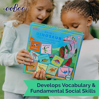 eeBoo Shiny Dinosaur Memory & Matching Game, Ages 3+, 1-4 Players | Teaches dinosaur names & pronunciation. Sharpens recognition, concentration & memory skills. Includes 48 foil tiles, 24 pairs - style: Shiny Dinosaur