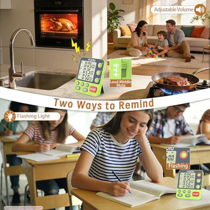 Digital Dual Triple Kitchen Timer, 3-Channel Magnetic Countdown Timer for Cooking, Large Display Stopwatch Multi Food Classroom Timer Loud Alarm for Seniors Teachers Battery Included (Green) - size: YS318 Green