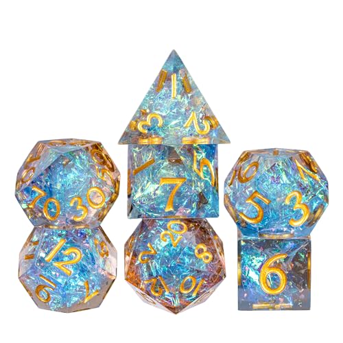 7PCS DND Dice Set,Transparent Sharp Edge Dice Set D&D RPG Polyhedral Die,for Dungeons and Dragons TTRPG Games Roleplaying Games Pathfinder,with Gift Box(Blue and Orange) - color: Blue and Orange