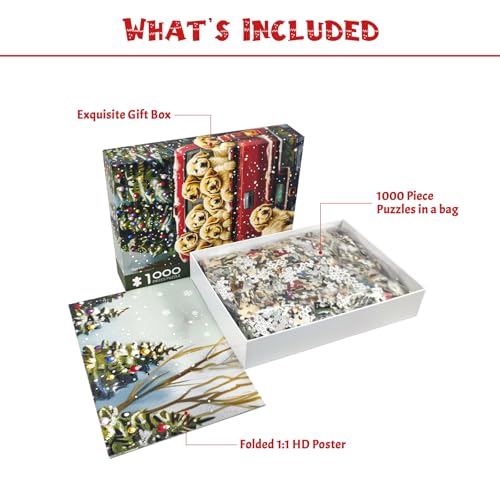 1000 Piece Puzzle for Adults - Cute Puppies Christmas Puzzle, Letters on Back, Golden Retriever Christmas Vacation Jigsaw Puzzles, Challenging Puzzles for Teens Seniors - 27.6 x 19.7 inches - color: Christmas Puppies