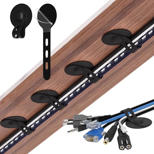 Cable Management Under Desk, Adhesive Cable Ties, 30Pack-Black | Adjustable Silicone Cable Ties Cord Organizer, Reusable Heavy-Duty Cord Holder Under Table for Office, School, Home - color: Black, size: 30 Pack
