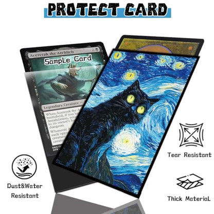 100 Count Card Sleeves Compatible with MTG, Ultra Clear Front & Matte Finish Back, Standard Size TCG Art Sleeves for Trading Cards (Starry Night Black Cat) - color: Starry Night Black Cat