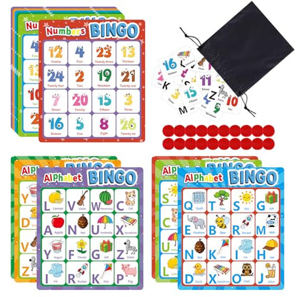 Alphabet Bingo Game, Letter&Number&Sight Word Bingo Board Games for Toddlers, ABC and 123 Learning Toys for Kids, Toddler Preschool Learning Activities, Family Matching Games - style: ABC & Number