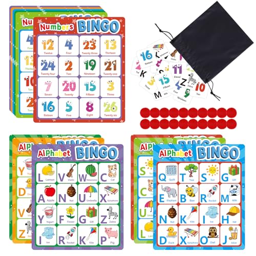 Alphabet Bingo Game, Letter&Number&Sight Word Bingo Board Games for Toddlers, ABC and 123 Learning Toys for Kids, Toddler Preschool Learning Activities, Family Matching Games - style: ABC & Number