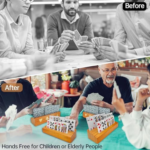 hismocal Playing Card Holders Deck Stand, Play Cards Holder for Kids or Elder People, Hands-Free Wood Holder Racks,Tray for Organizing Cards (4 Pack) - size: 4 Pack
